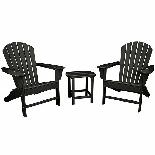 Polywood South Beach Black Patio Set with Side Table and 2 Adirondack Chairs 633PWS1751BL